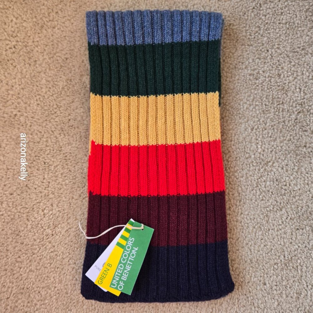 NWT Benetton Wool Stripe Colorblock Scarf Colorful - Picture 9 of 11
